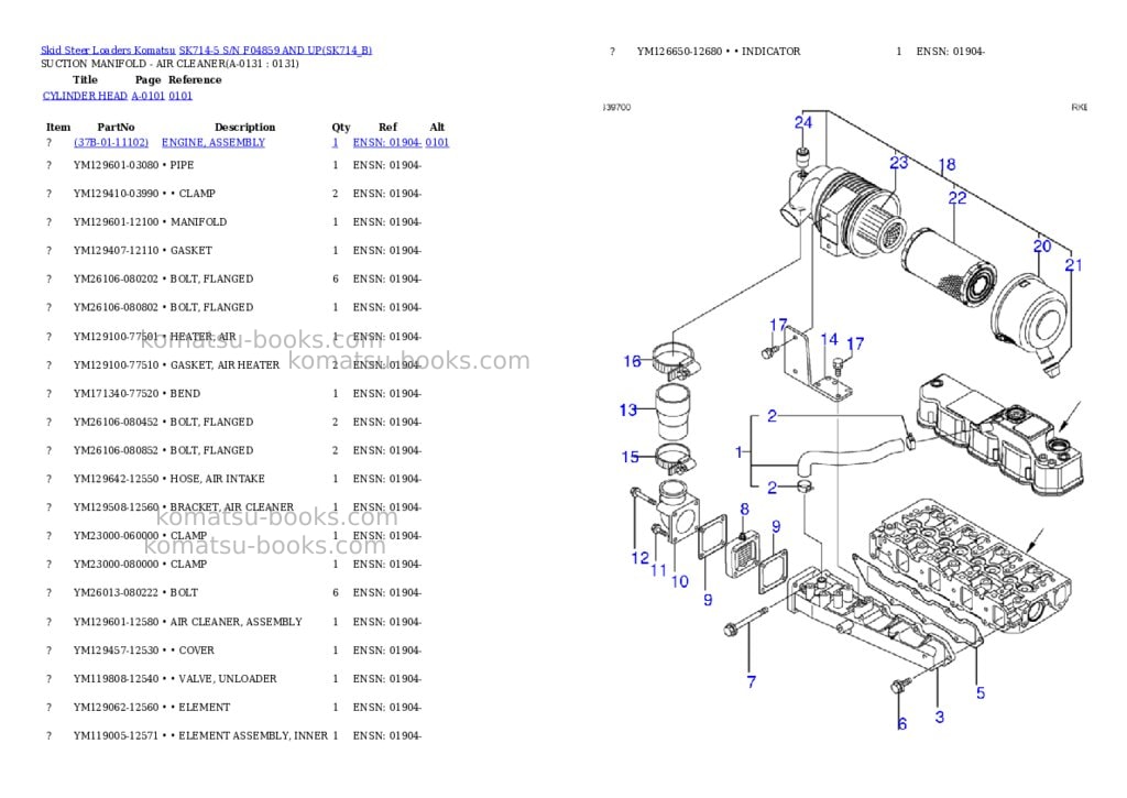 Komatsu sk714-5 s/n f04859 and up Parts catalog cover