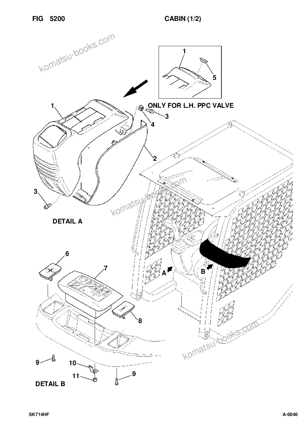 Komatsu hand & foot controls sk714-5 s/n 37af00004-up Parts catalog cover Page 9