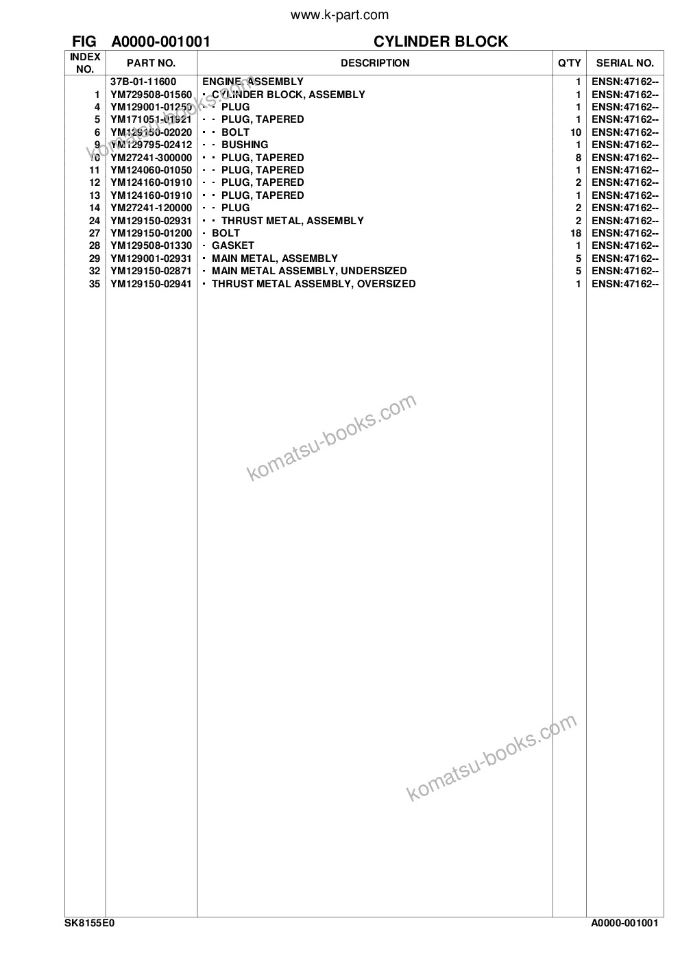 Komatsu sk815-5e0 s/n f80002 and up Parts catalog cover Page 3 Komatsu sk815-5e0 s/n f80002 and up Parts catalog cover Page 3