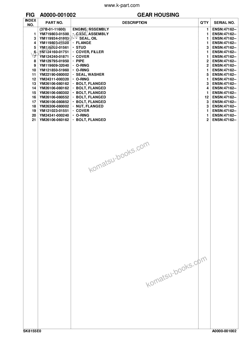 Komatsu sk815-5e0 s/n f80002 and up Parts catalog cover Page 5 Komatsu sk815-5e0 s/n f80002 and up Parts catalog cover Page 5