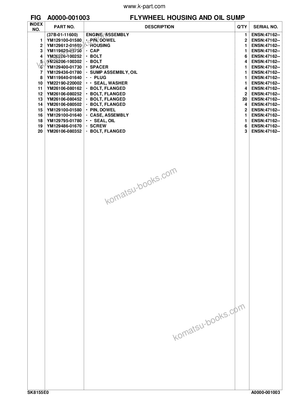 Komatsu sk815-5e0 s/n f80002 and up Parts catalog cover Page 7 Komatsu sk815-5e0 s/n f80002 and up Parts catalog cover Page 7