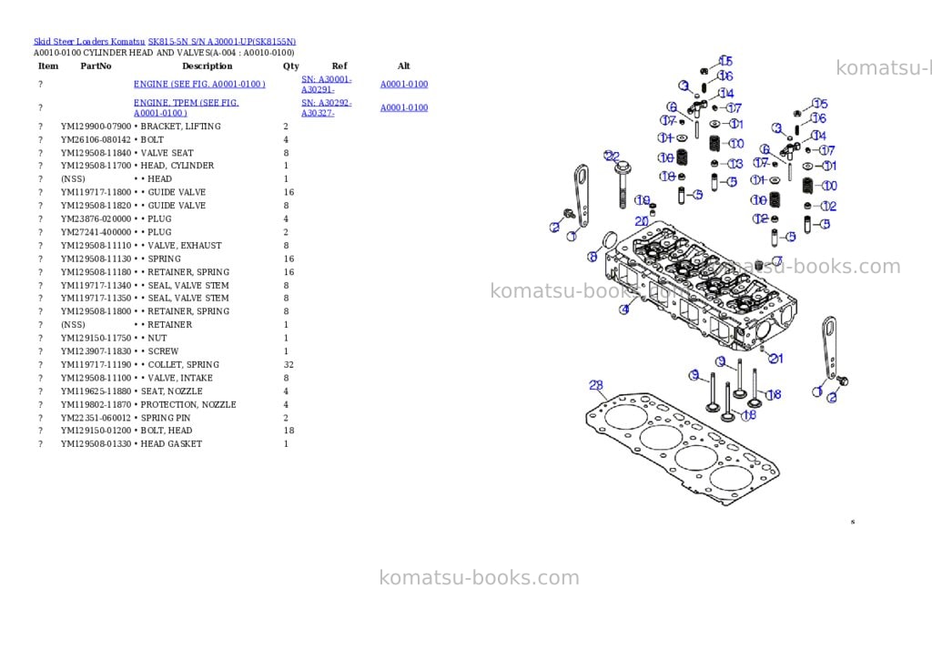 Komatsu sk815-5n s/n a30001-up Parts catalog cover Komatsu sk815-5n s/n a30001-up Parts catalog cover