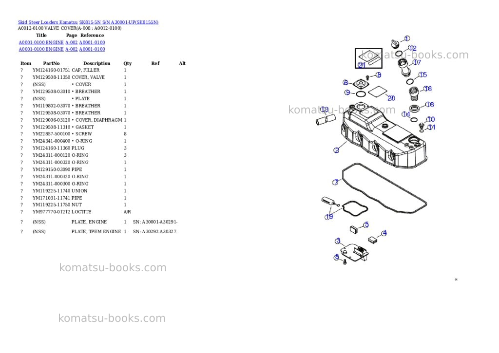 Komatsu sk815-5n s/n a30001-up Parts catalog cover Page 3 Komatsu sk815-5n s/n a30001-up Parts catalog cover Page 3