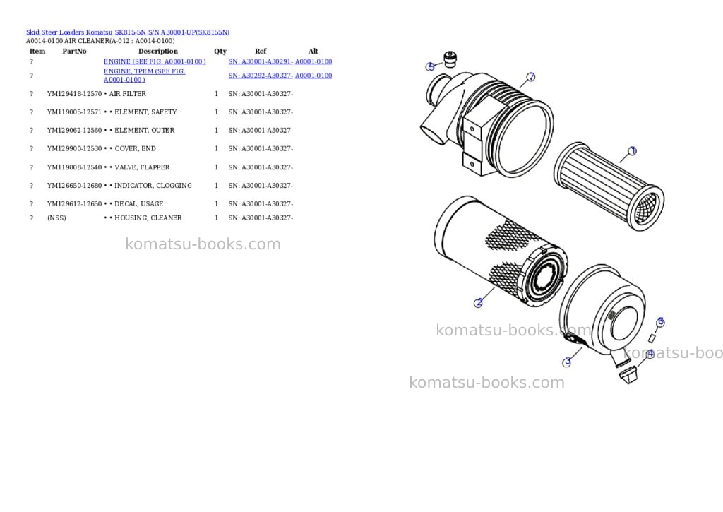 Komatsu sk815-5n s/n a30001-up Parts catalog cover Page 5 Komatsu sk815-5n s/n a30001-up Parts catalog cover Page 5