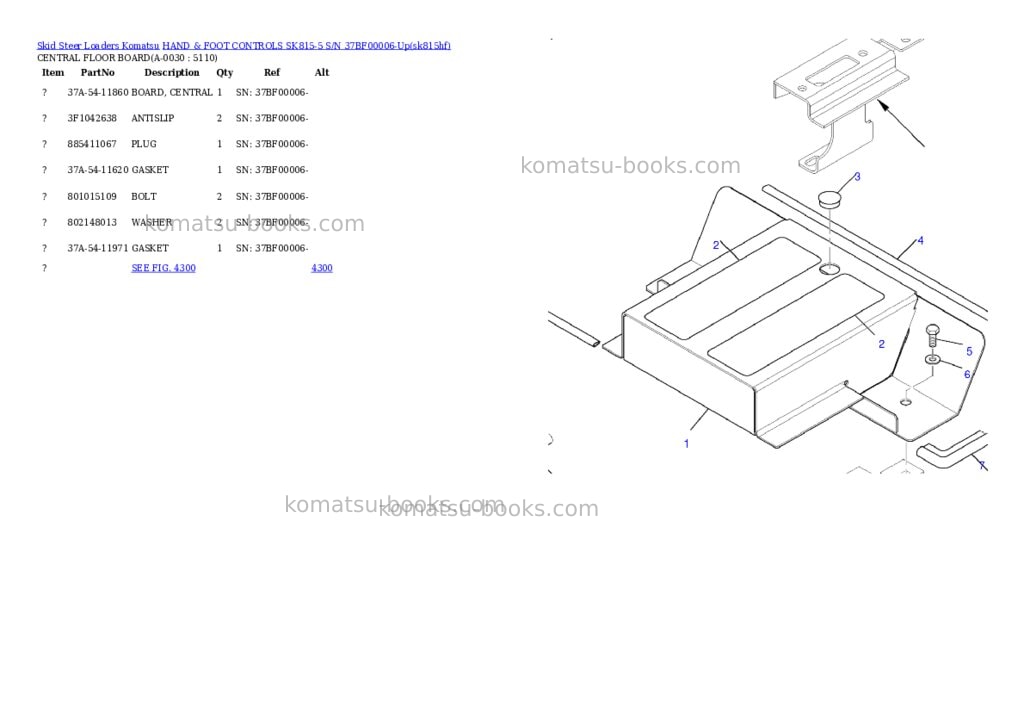 Komatsu hand & foot controls sk815-5 s/n 37bf00006-up Parts catalog cover Page 2