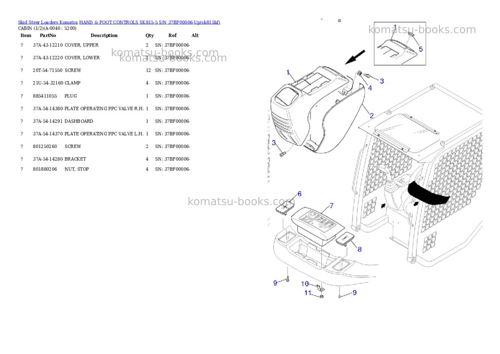Komatsu hand & foot controls sk815-5 s/n 37bf00006-up Parts catalog cover Page 3
