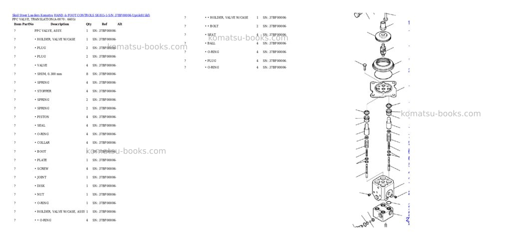 Komatsu hand & foot controls sk815-5 s/n 37bf00006-up Parts catalog cover Page 6