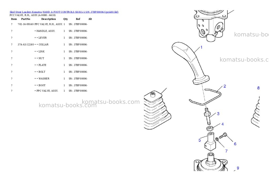 Komatsu hand & foot controls sk815-5 s/n 37bf00006-up Parts catalog cover Page 7