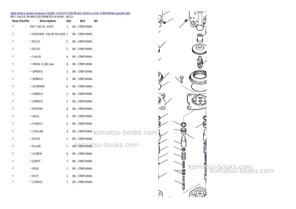 Komatsu hand & foot controls sk815-5 s/n 37bf00006-up Parts catalog cover Page 8