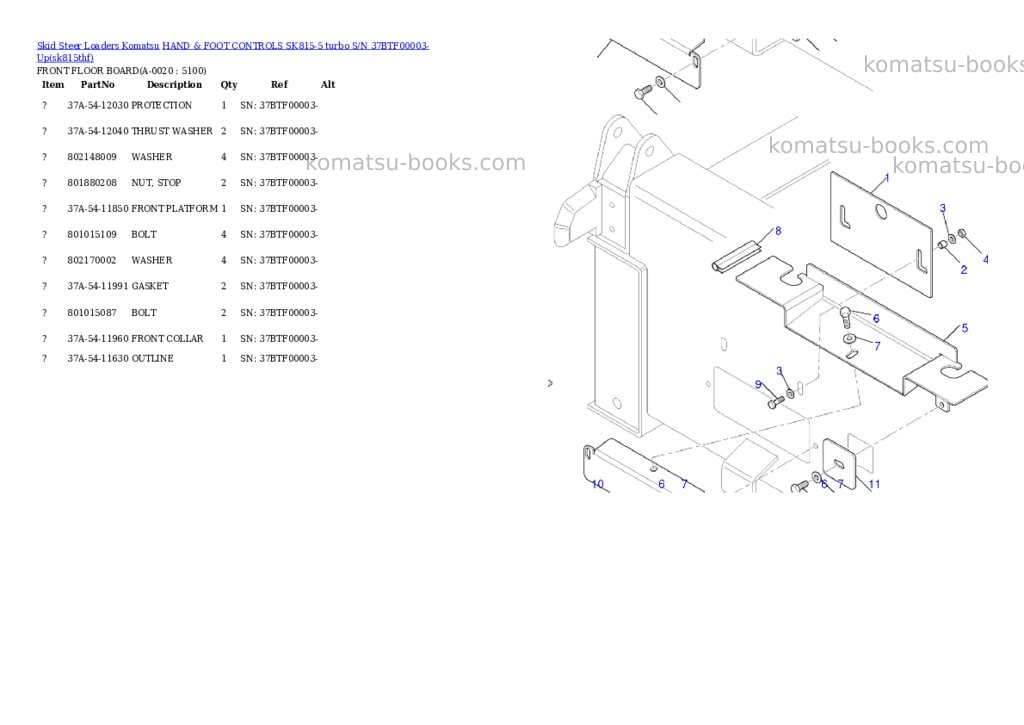 Komatsu hand & foot controls sk815-5 turbo s/n 37btf00003-up Parts catalog cover Komatsu hand & foot controls sk815-5 turbo s/n 37btf00003-up Parts catalog cover