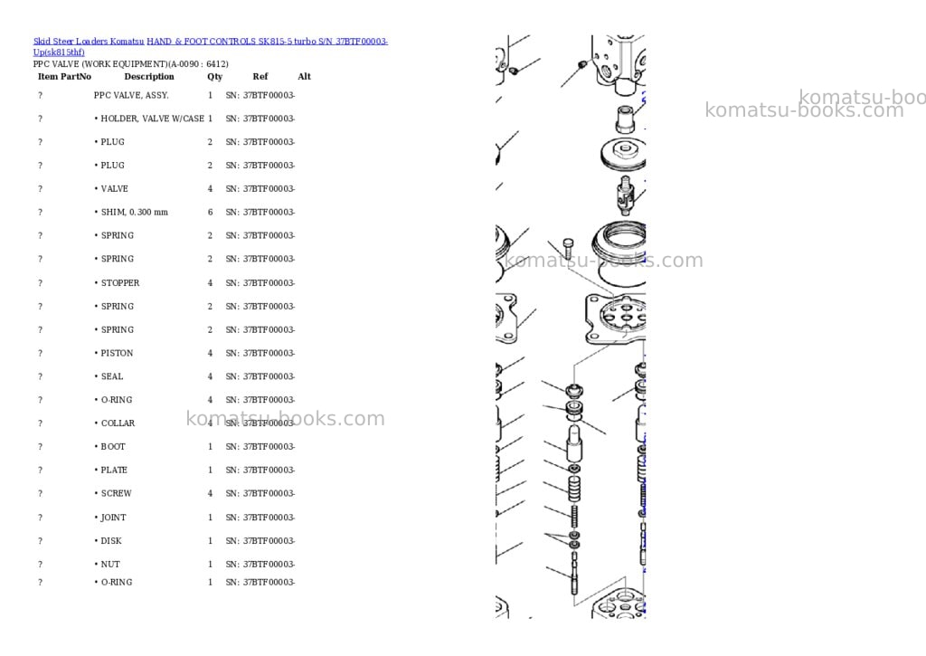 Komatsu hand & foot controls sk815-5 turbo s/n 37btf00003-up Parts catalog cover Page 8 Komatsu hand & foot controls sk815-5 turbo s/n 37btf00003-up Parts catalog cover Page 8