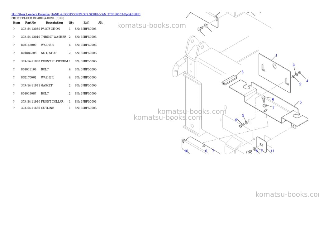 Komatsu hand & foot controls sk818-5 s/n 37bf50003-up Parts catalog cover Komatsu hand & foot controls sk818-5 s/n 37bf50003-up Parts catalog cover