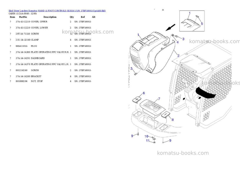 Komatsu hand & foot controls sk818-5 s/n 37bf50003-up Parts catalog cover Page 3 Komatsu hand & foot controls sk818-5 s/n 37bf50003-up Parts catalog cover Page 3