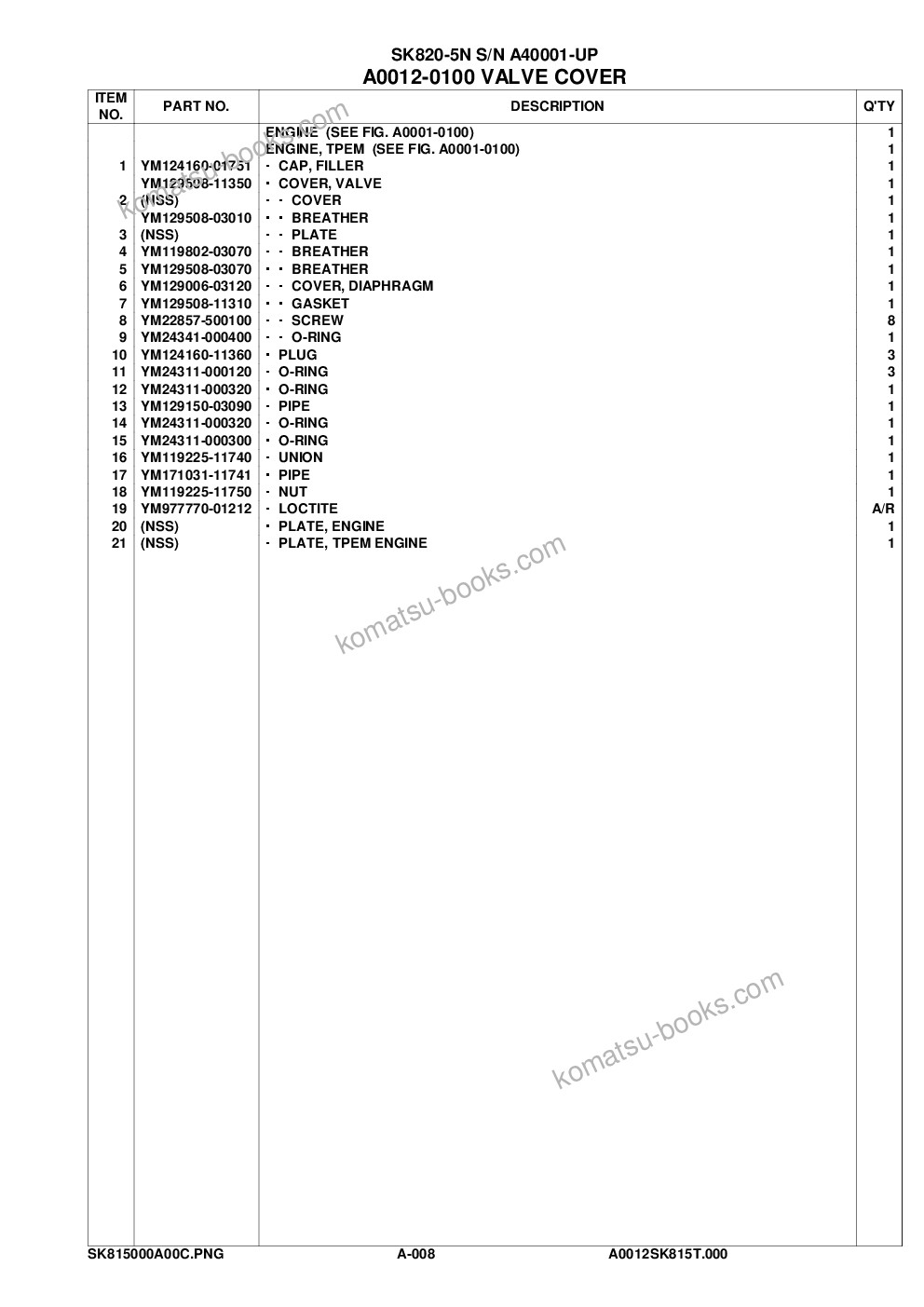 Komatsu SK820-5N S/N A40001-A40242 Parts catalog cover Page 10