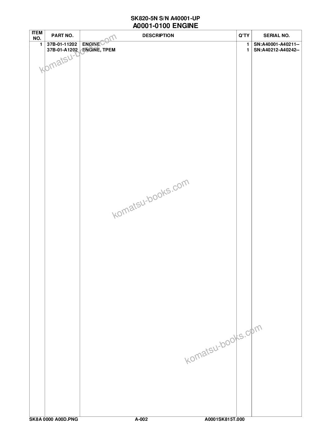Komatsu SK820-5N S/N A40001-A40242 Parts catalog cover Page 4