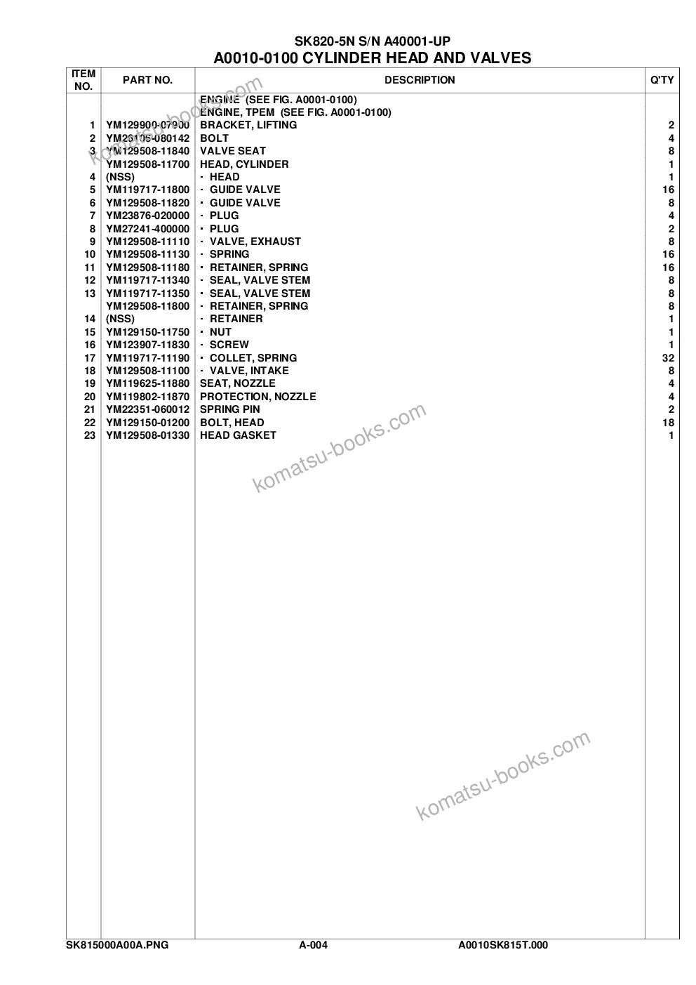 Komatsu SK820-5N S/N A40001-A40242 Parts catalog cover Page 6