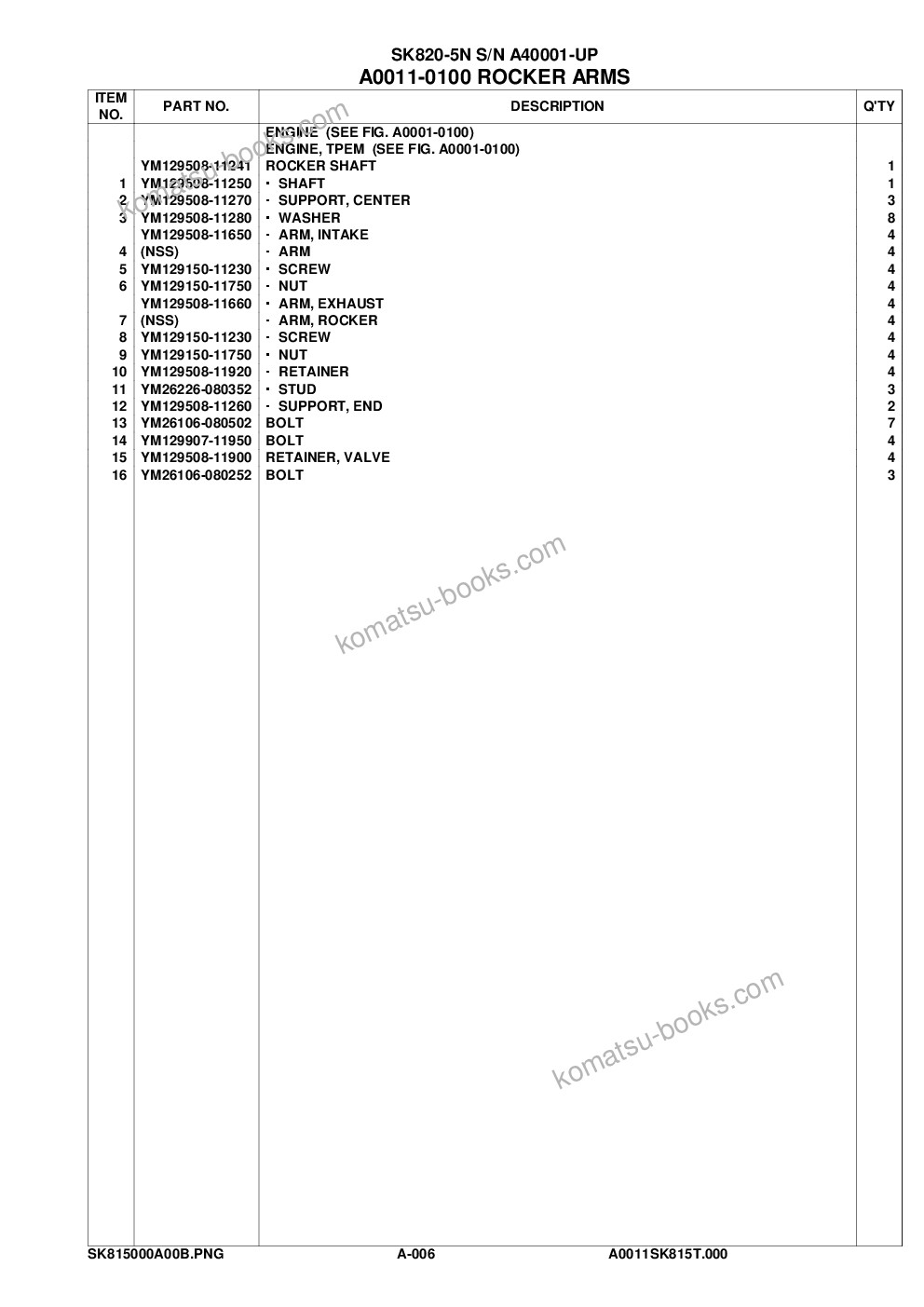 Komatsu SK820-5N S/N A40001-A40242 Parts catalog cover Page 8