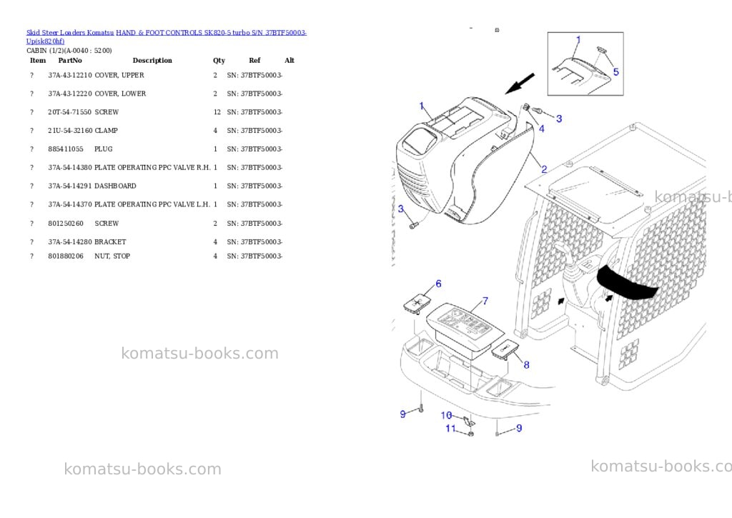 Komatsu hand & foot controls sk820-5 turbo s/n 37btf50003-up Parts catalog cover Page 3 Komatsu hand & foot controls sk820-5 turbo s/n 37btf50003-up Parts catalog cover Page 3