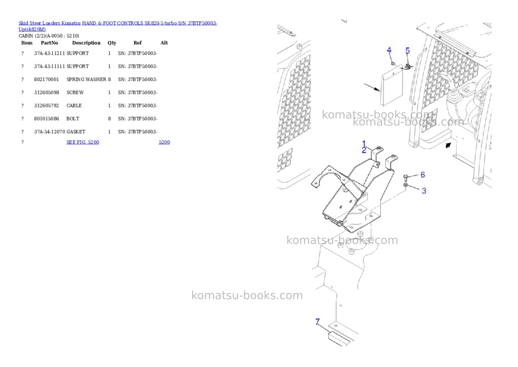 Komatsu hand & foot controls sk820-5 turbo s/n 37btf50003-up Parts catalog cover Page 4 Komatsu hand & foot controls sk820-5 turbo s/n 37btf50003-up Parts catalog cover Page 4