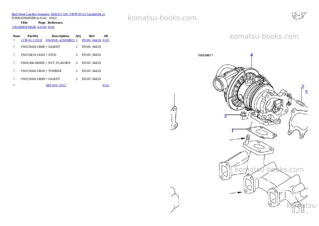 Komatsu sk820-5 s/n 37btf50112-up Parts catalog cover Page 5