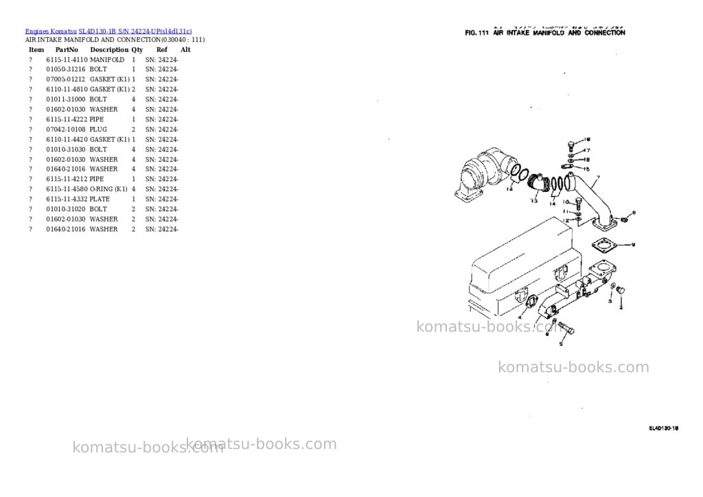 Komatsu SL4D130-1B S/N 24224-UP Parts catalog cover Page 3