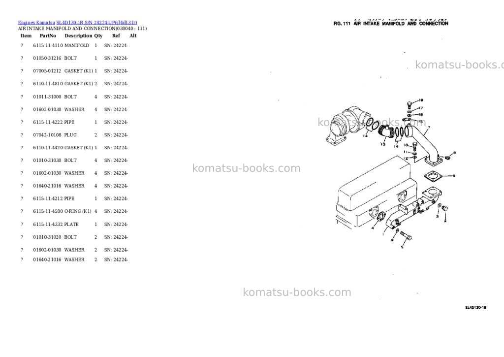 Komatsu sl4d130-1b s/n 24224-up Parts catalog cover Page 3