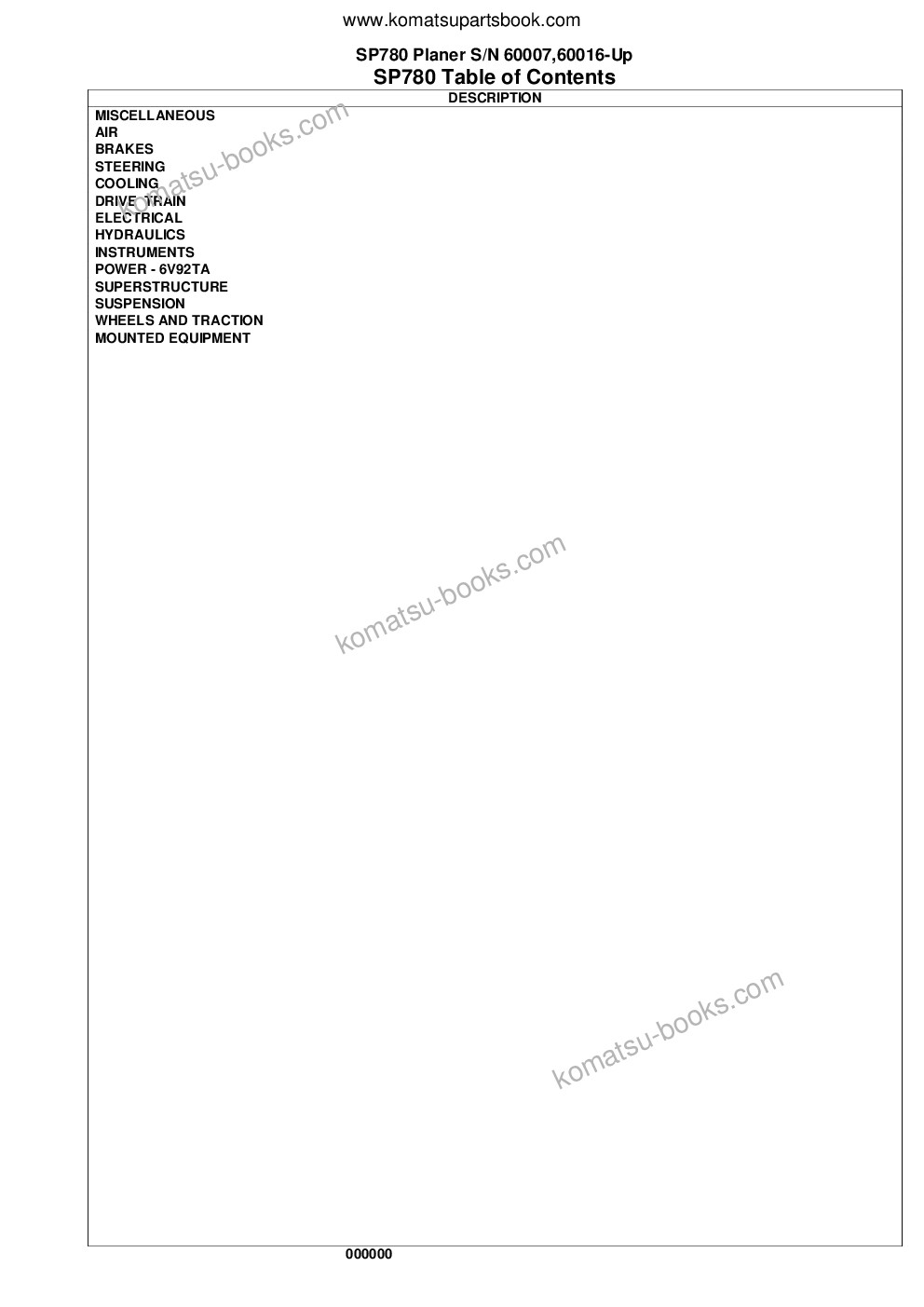 Komatsu sp780 s/n 60007,60016-up Parts catalog cover Page 2 Komatsu sp780 s/n 60007,60016-up Parts catalog cover Page 2