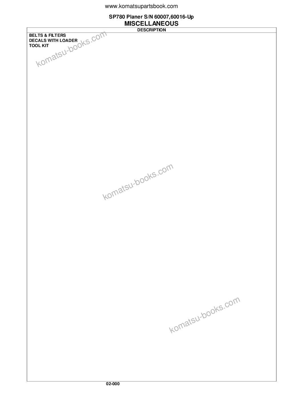 Komatsu sp780 s/n 60007,60016-up Parts catalog cover Page 3 Komatsu sp780 s/n 60007,60016-up Parts catalog cover Page 3