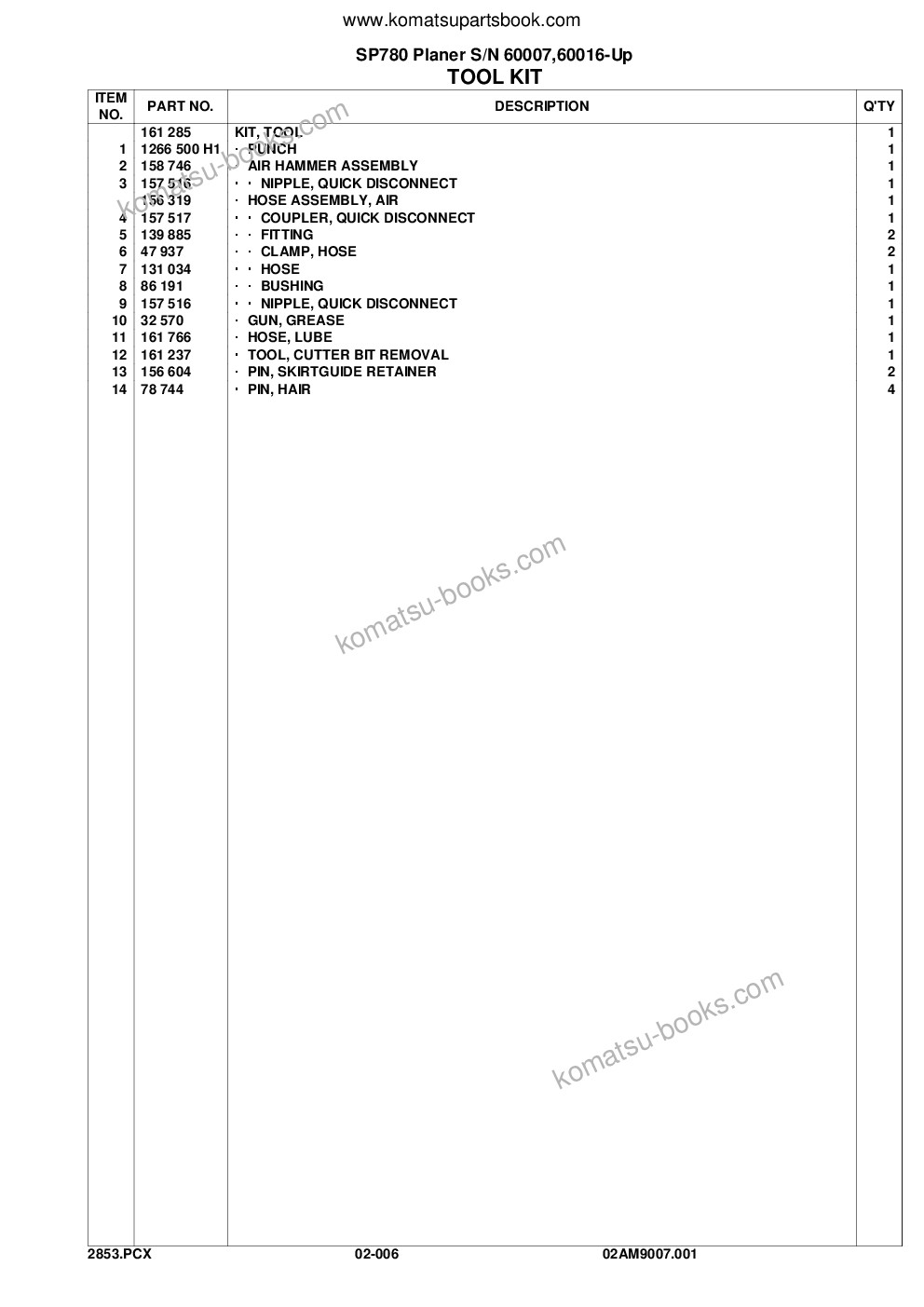 Komatsu sp780 s/n 60007,60016-up Parts catalog cover Page 8 Komatsu sp780 s/n 60007,60016-up Parts catalog cover Page 8