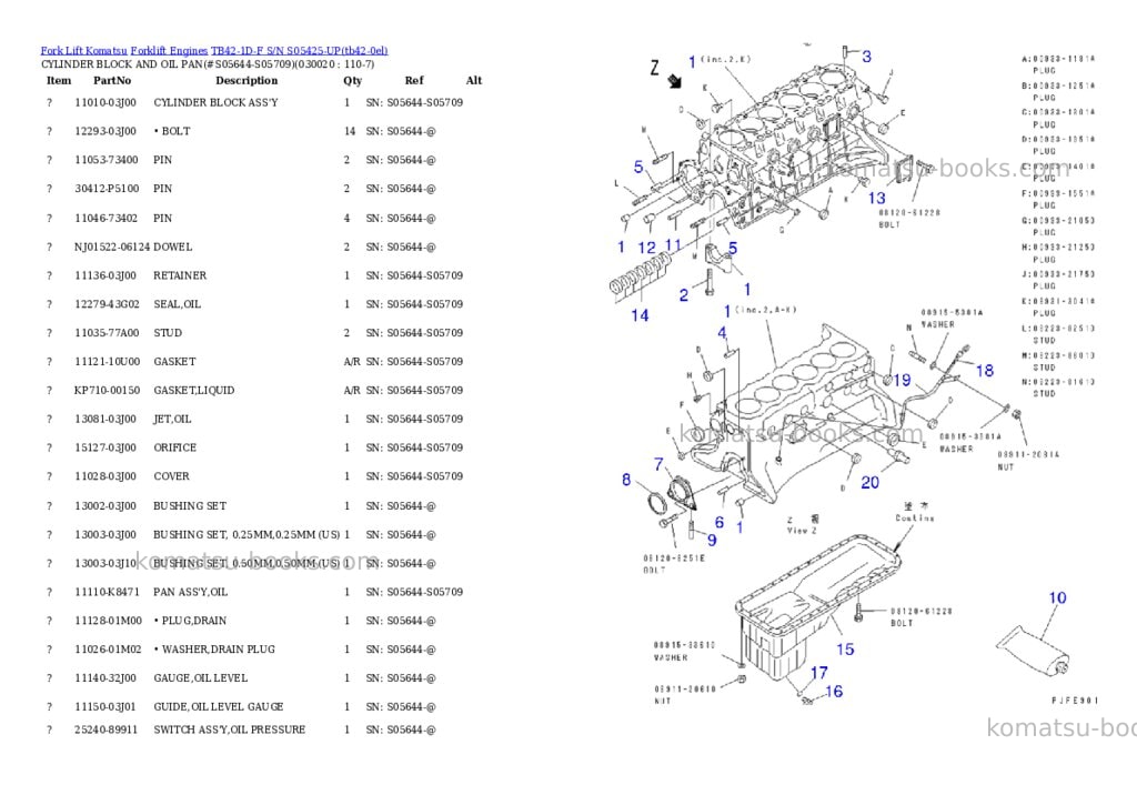 Komatsu TB42-1D-F S/N S05425-UP Parts catalog cover