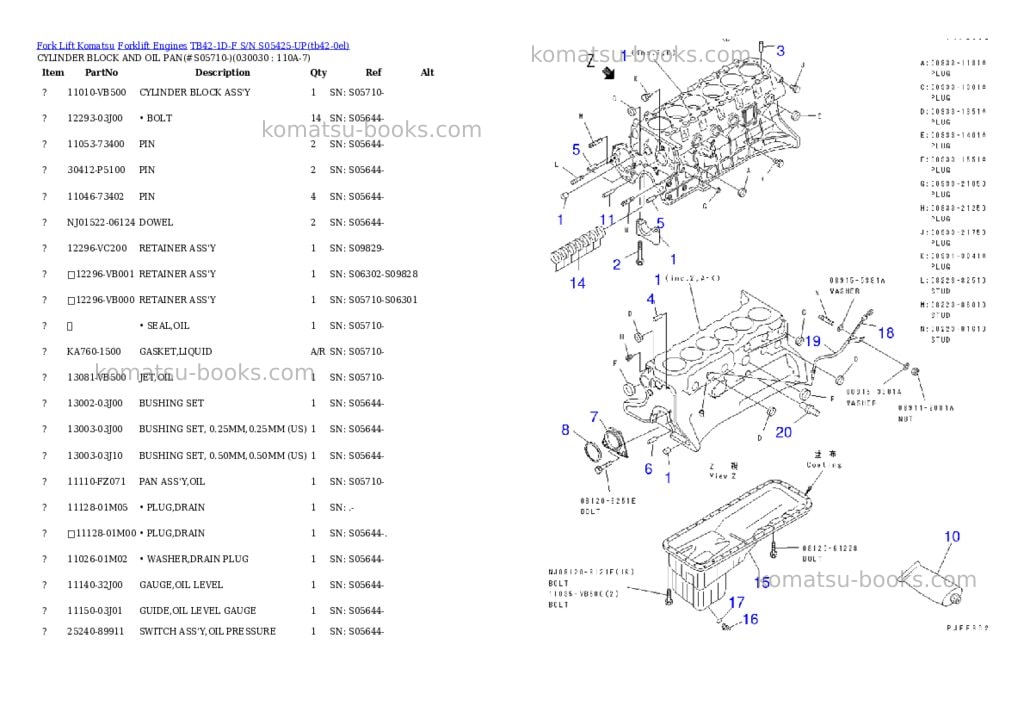 Komatsu TB42-1D-F S/N S05425-UP Parts catalog cover Page 2