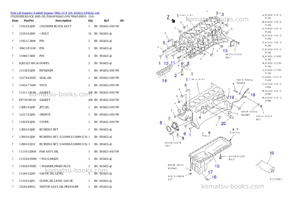 Komatsu TB42-1C-F S/N S05425-UP Parts catalog cover