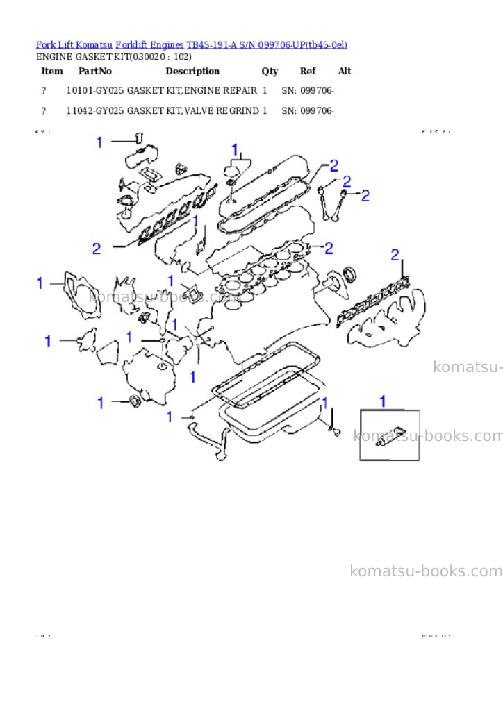 Komatsu TB45-191-A S/N 099706-UP Parts catalog cover