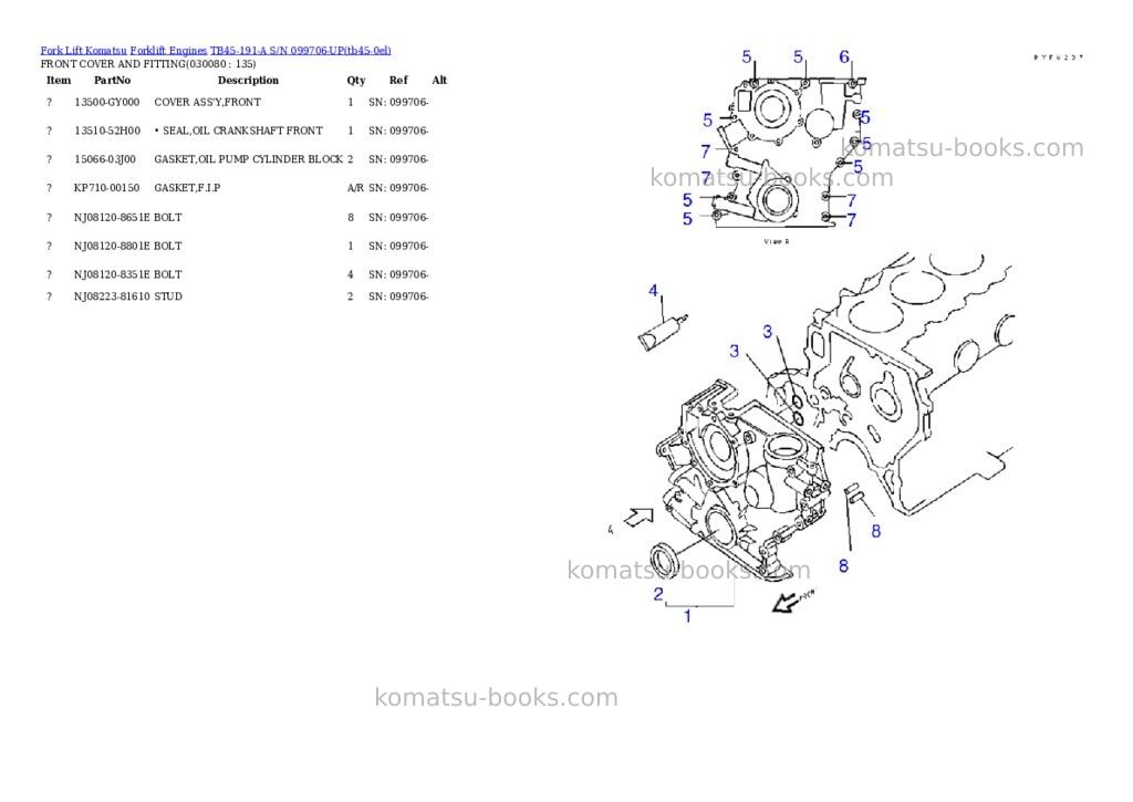 Komatsu TB45-191-A S/N 099706-UP Parts catalog cover Page 7