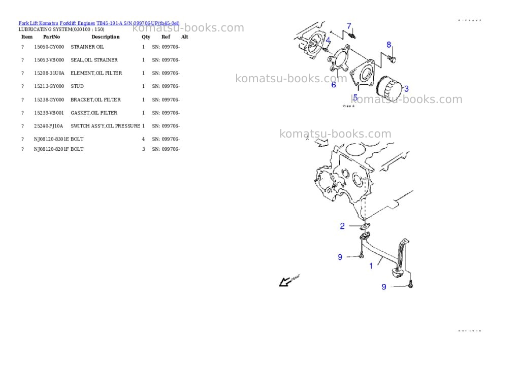 Komatsu TB45-191-A S/N 099706-UP Parts catalog cover Page 9