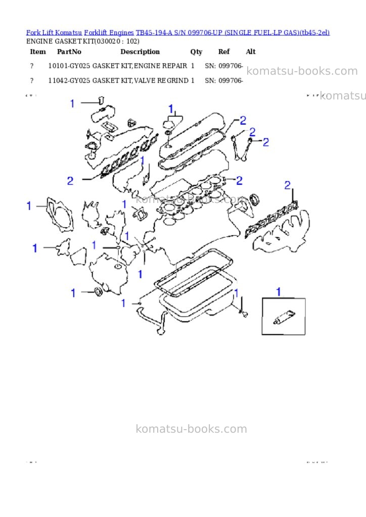 Komatsu tb45-194-a s/n 099706-up （lpgｾﾝﾖｳ） Parts catalog cover