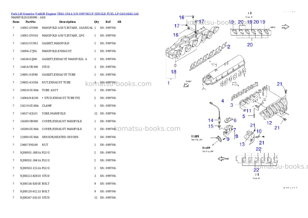 Komatsu tb45-194-a s/n 099706-up （lpgｾﾝﾖｳ） Parts catalog cover Page 8