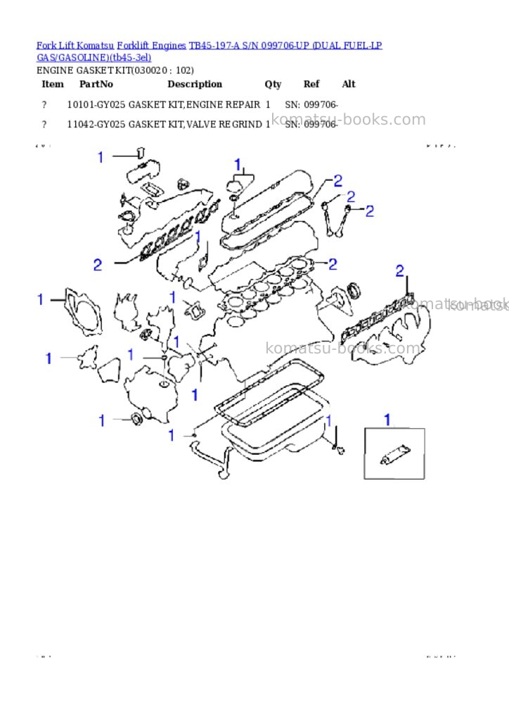 Komatsu tb45-197-a s/n 099706-up （lpgﾍｲﾖｳ） Parts catalog cover