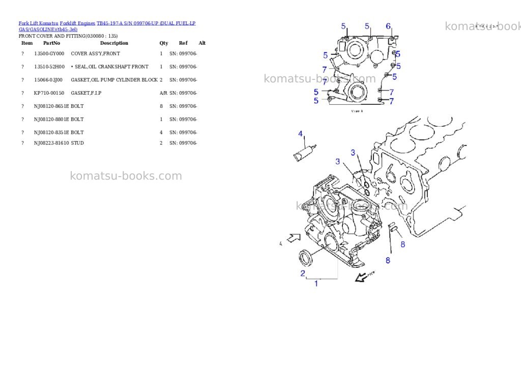 Komatsu tb45-197-a s/n 099706-up （lpgﾍｲﾖｳ） Parts catalog cover Page 7