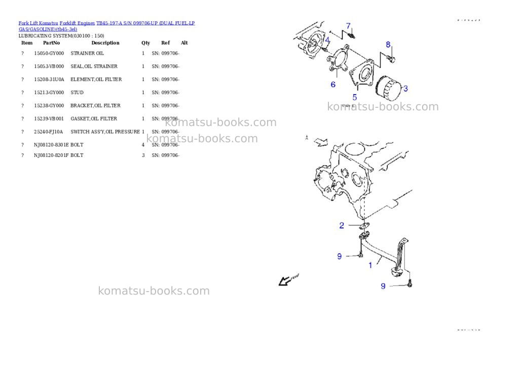 Komatsu tb45-197-a s/n 099706-up （lpgﾍｲﾖｳ） Parts catalog cover Page 9