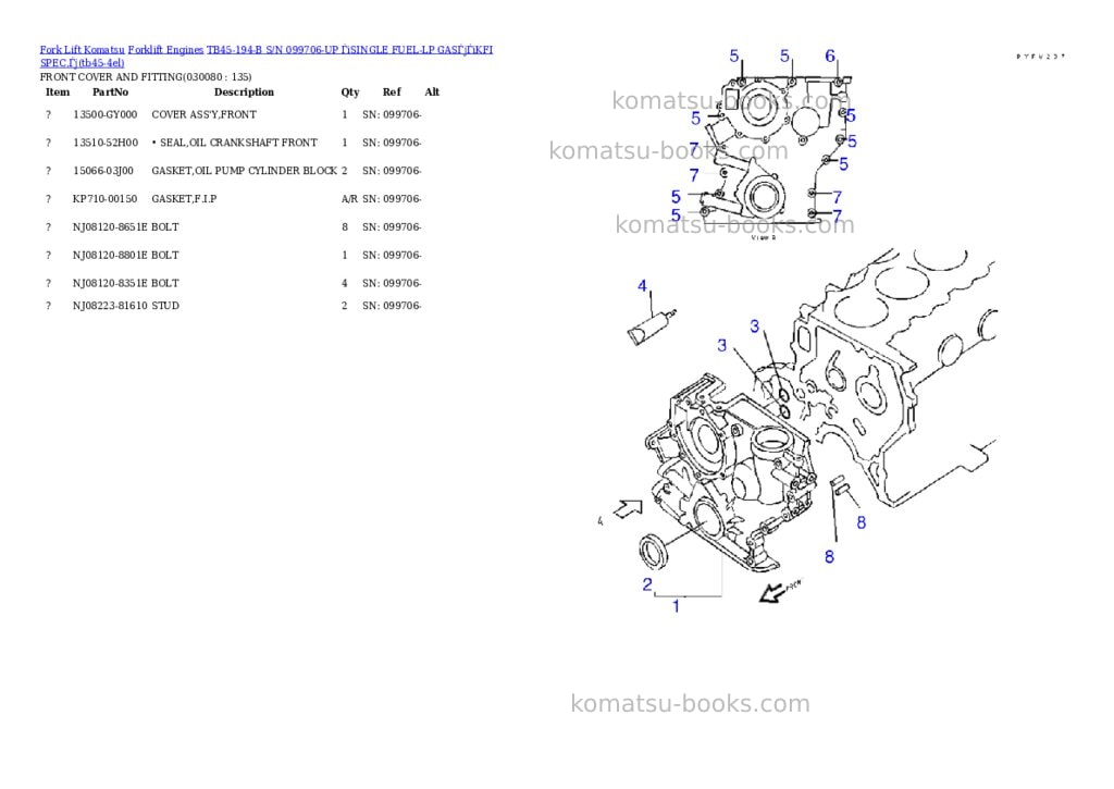 Komatsu tb45-194-b s/n 099706-up （single fuel-lp gas）（kfi spec.） Parts catalog cover Page 7