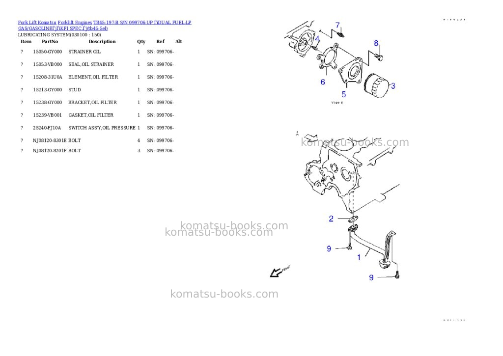 Komatsu tb45-197-b s/n 099706-up （dual fuel-lp gas/gasoline）（kfi spec.） Parts catalog cover Page 9