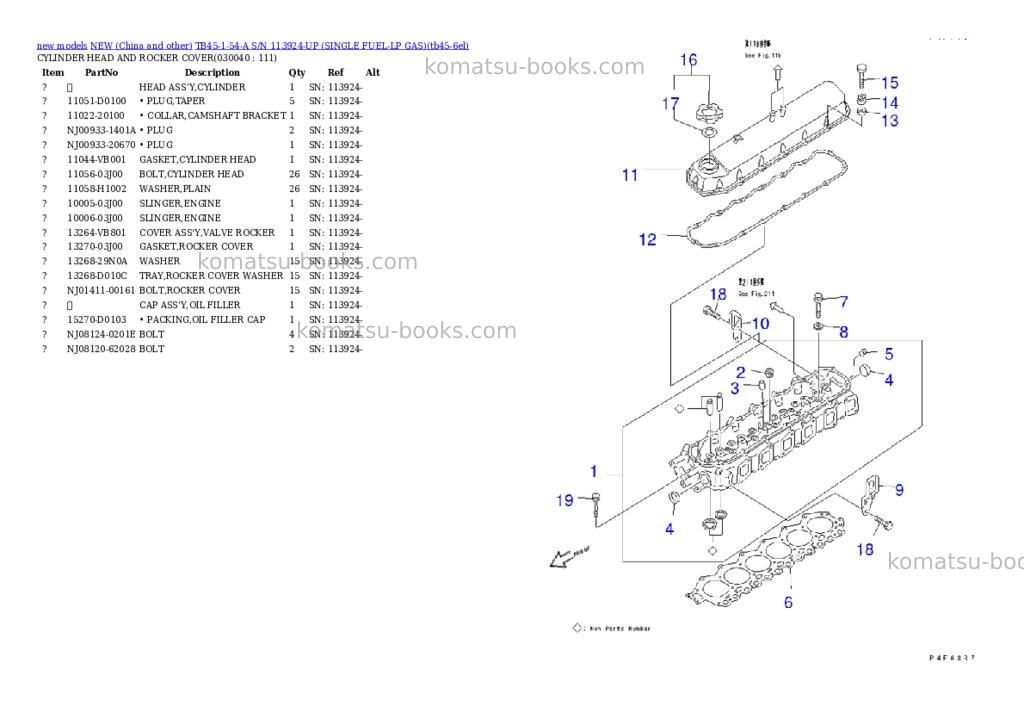 Komatsu tb45-1-54-a s/n 113924-up single fuel-lp gas Parts catalog cover Page 3 Komatsu tb45-1-54-a s/n 113924-up single fuel-lp gas Parts catalog cover Page 3