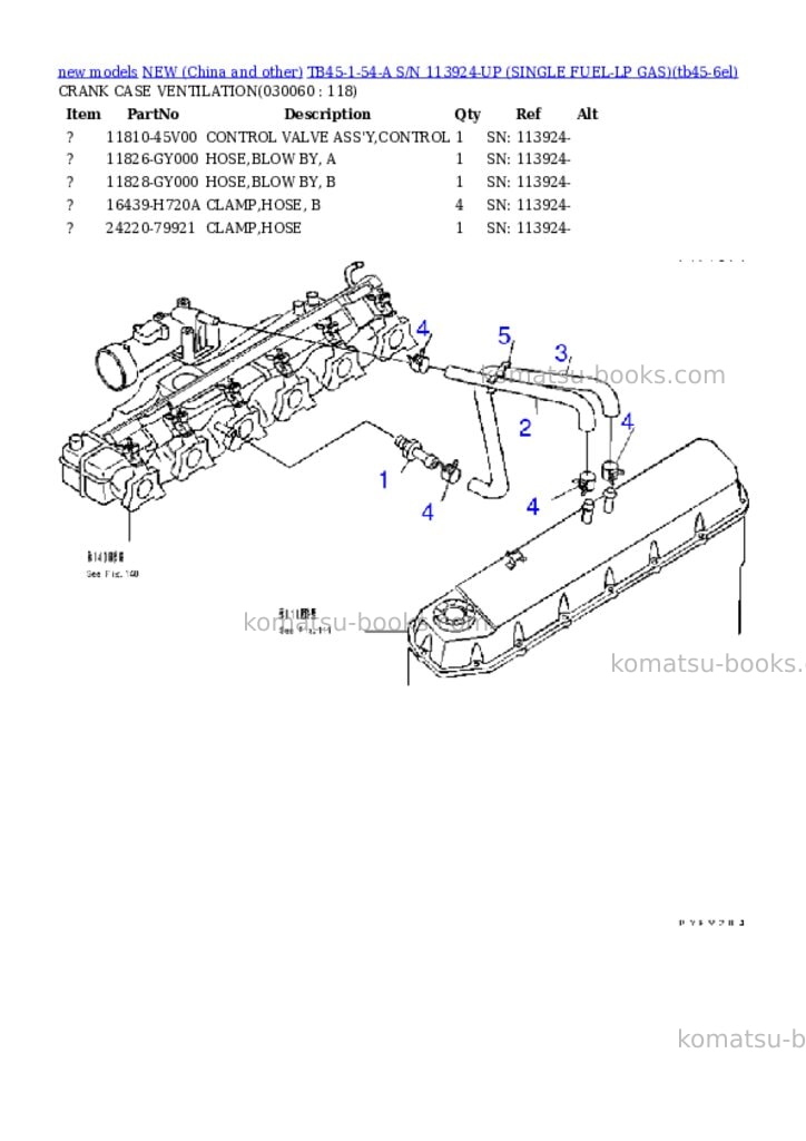 Komatsu tb45-1-54-a s/n 113924-up single fuel-lp gas Parts catalog cover Page 5 Komatsu tb45-1-54-a s/n 113924-up single fuel-lp gas Parts catalog cover Page 5