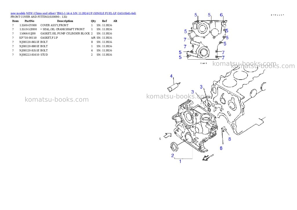 Komatsu tb45-1-54-a s/n 113924-up single fuel-lp gas Parts catalog cover Page 8 Komatsu tb45-1-54-a s/n 113924-up single fuel-lp gas Parts catalog cover Page 8