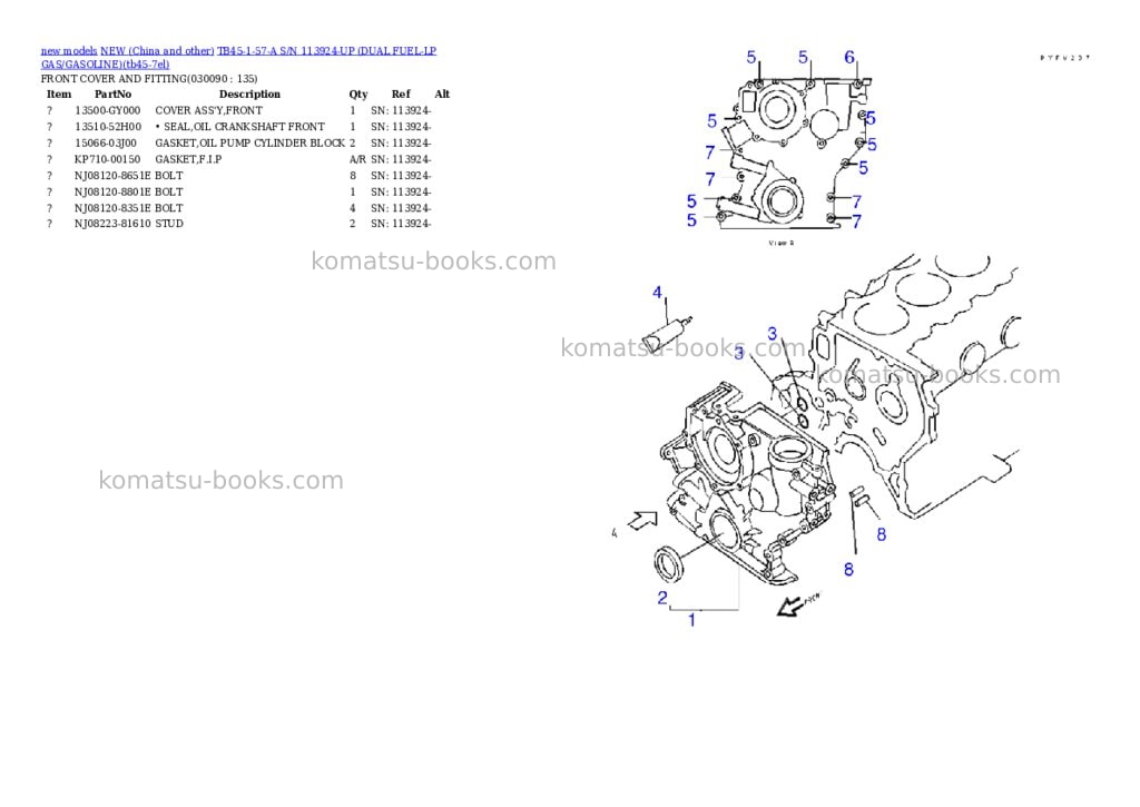 Komatsu tb45-1-57-a s/n 113924-up dual fuel-lp gas/gasoline Parts catalog cover