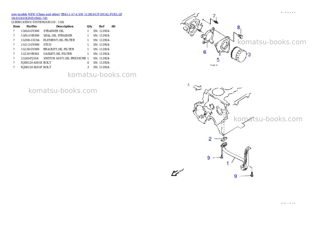 Komatsu tb45-1-57-a s/n 113924-up dual fuel-lp gas/gasoline Parts catalog cover Page 3