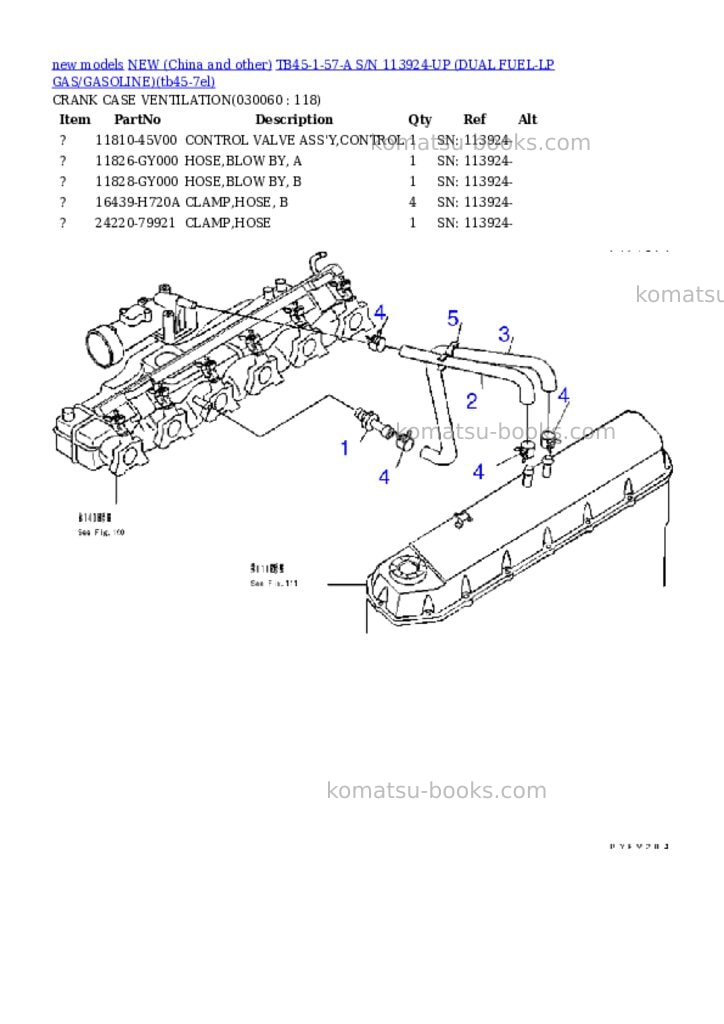 Komatsu tb45-1-57-a s/n 113924-up dual fuel-lp gas/gasoline Parts catalog cover Page 5
