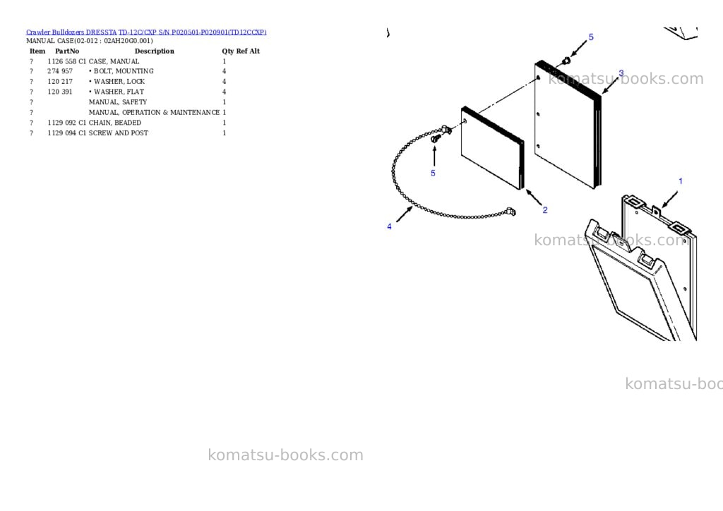 Komatsu td-12c/cxp s/n p020501-p020901 Parts catalog cover Page 5