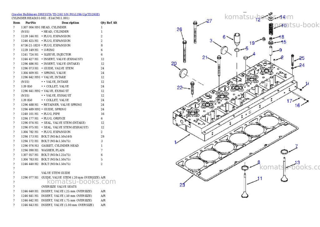Komatsu td-20g s/n p051396-up Parts catalog cover